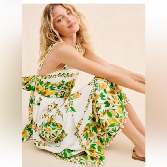 NWT Farm Rio size S Papaya salad scarf maxi dress in off white - Picture 2 of 12